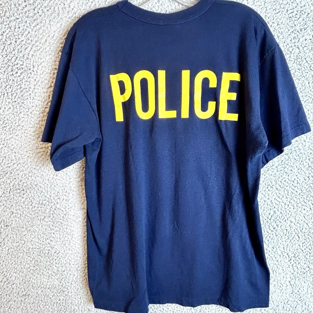 Vintage Single Stitch POLICE Double Sided T Shirt Size Large Tee Swing Retro 80s